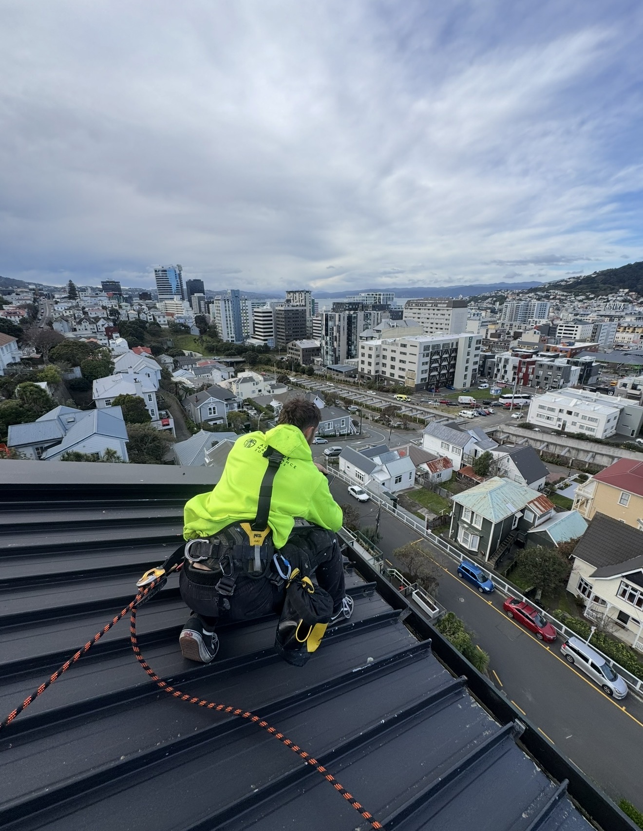 Gutter cleaning in progress